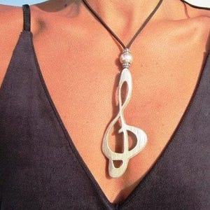 colar longo, clave de sol, clave de sol, joias boho, prata esterlina, colares de prata, colar da eternidade, anel de prata esterlina