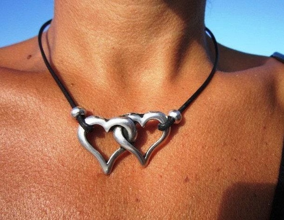 Couples Beaded Necklace with Silver Heart Pendant Charm • Handmade Personalized jewelry Necklaces for Women