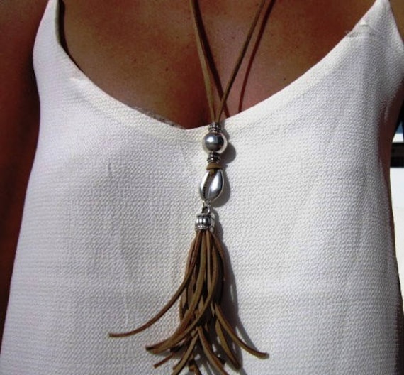 shell tassel necklace, leather tassel necklace, long tassel necklace, tassel necklaces, boho tassel necklace, jewelry with tassel