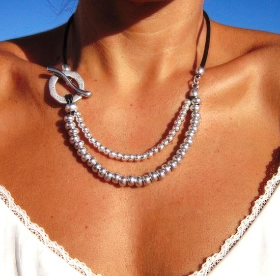 Boho Luxe Beaded Necklace for Women • Everyday Simple Leather Necklace for Women • Personalized Bohemian Jewelry Gift for Her by Kekugi