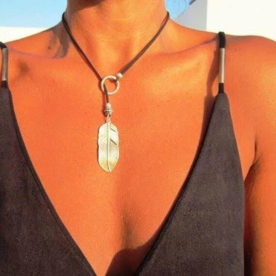 Boho feather necklace • Statement Charm Y Lariat Necklace • Silver Beaded Necklaces for Women • best selling items Personalized Gifts