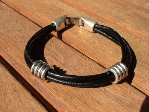 Leather & Silver Mens Bracelet • Matching Couple Bracelets • Custom mens bracelet Gift for him • Best Selling Items jewelry by Kekugi