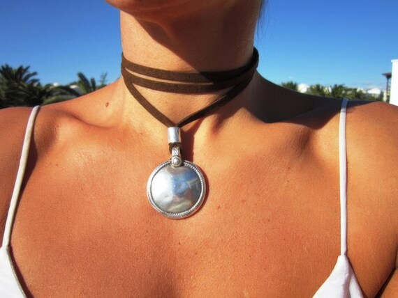Layered Statement Silver Beaded Necklace with Boho coin pendant • Couples Necklace Handmade Personalized Jewelry by Kekugi