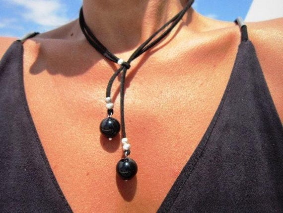 Best Selling Items Y Lariat obsidian onyx Necklace Gift for Her • Bohemian jewelry Necklaces for Women • Personalized Jewelry gifts