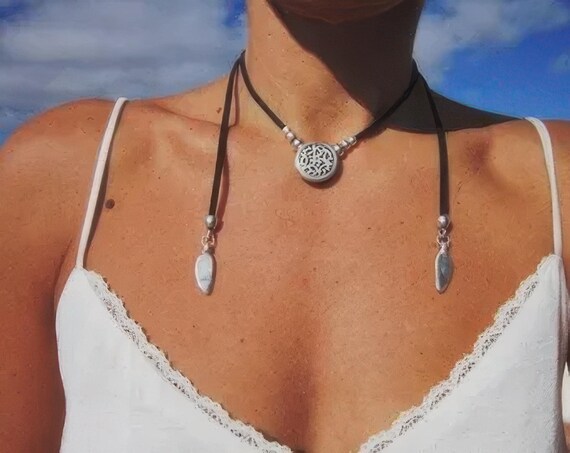 Layered Statement Silver Beaded Necklace with Boho pendant • Couples Necklace Handmade Personalized Jewelry Gift for Her by Kekugi