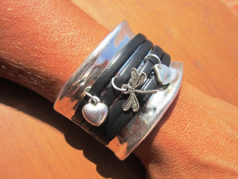 cuff bracelet black bracelet silver bracelet leather image 3