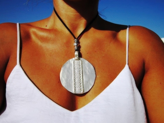 Boho Leather Beaded Silver Pendant Necklaces • Long Statement Chunky Charm Necklace Gift for Her • Bohemian Jewelry by Kekugi top sellers