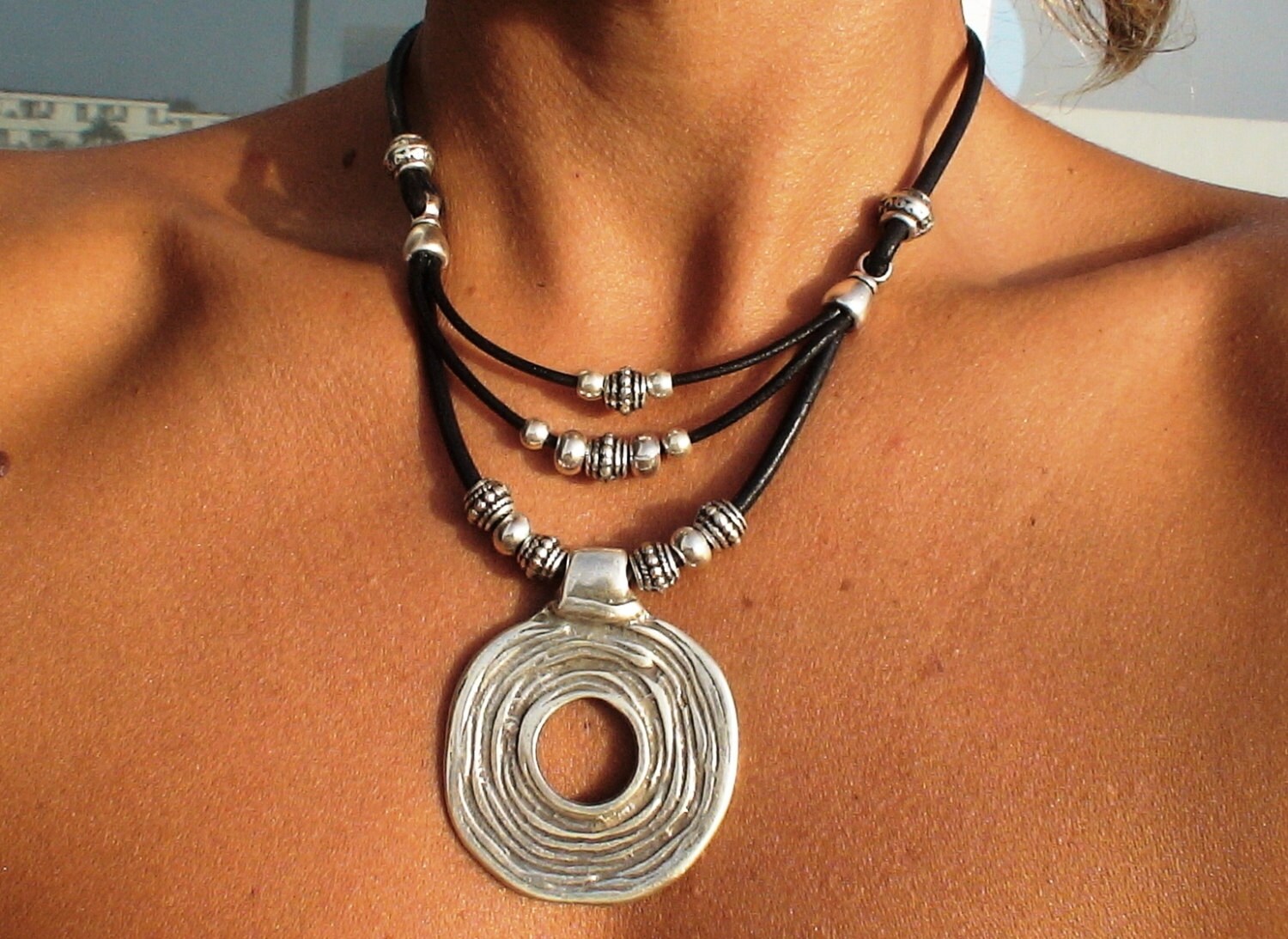 Silver Necklaces Leather Necklace Silver Pendants Fashion Etsy