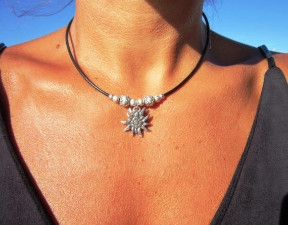 Statement Pendant Charm Edelweiss Necklace • Silver Beaded Necklaces for Women • Handmade Personalized Jewelry Best selling items Gifts