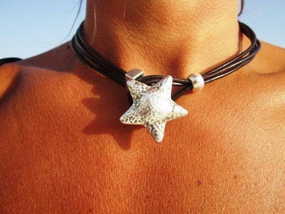 Custom Beaded choker starfish silver star Necklace for Summer• Handmade Personalized beach shell  jewelry • Best selling items Gift for her