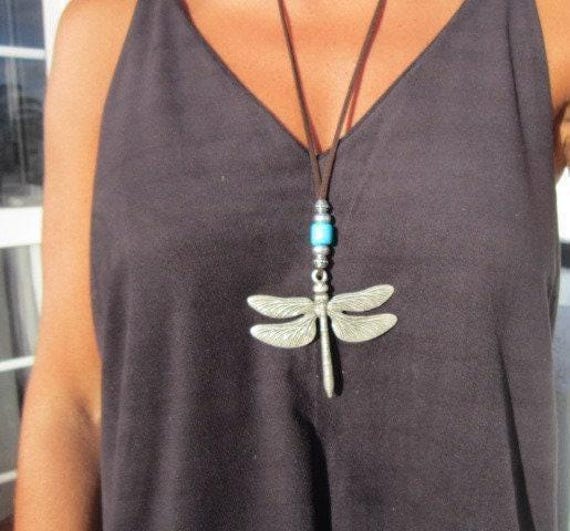Statement Pendant Charm Dragonfly Necklace • Silver Beaded Necklaces for Women • Handmade PersonalizedJewelry Best selling items Gifts