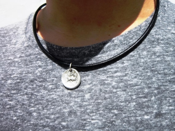 Mens Necklace Leather Pendant Necklace – Handmade Jewelry Gift for Him Personalized Jewelry by Kekugi