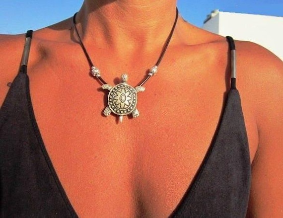Silver beaded turtle Necklace Pendant Charm for Summer • Bohemian Personalized Handmade beach Jewelry • Best selling items Gift for her