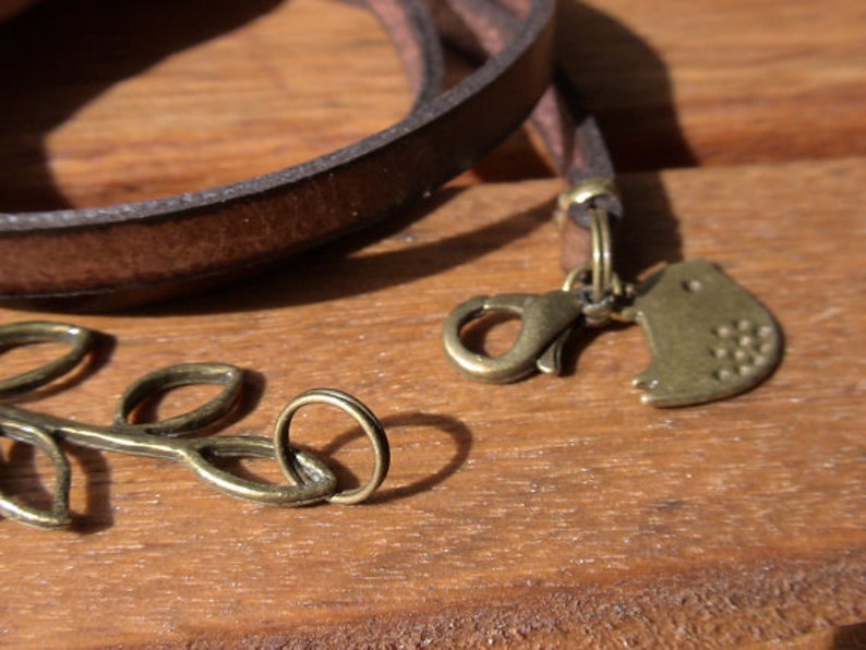 bird bracelet, womens bracelets, bronze bracelet, leather bracelet, beaded Bracelets, fashion jewelry, accessories, charm Bracelet image 3