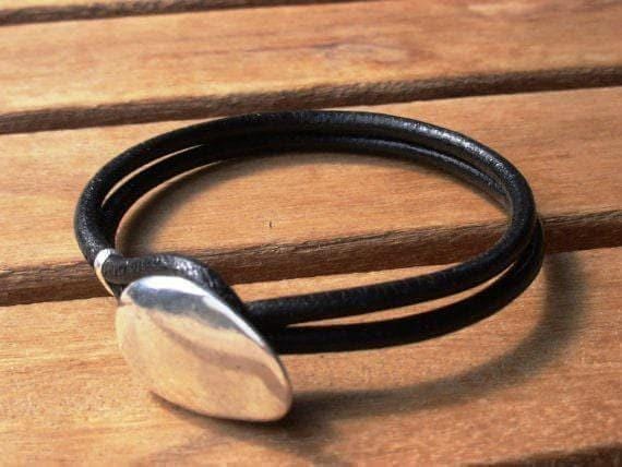 Silver & Leather Custom Bracelet Gift for Her • Personalized Handmade Jewelry Gift • Beaded Charm Bracelet Personalized Gifts for Birthday