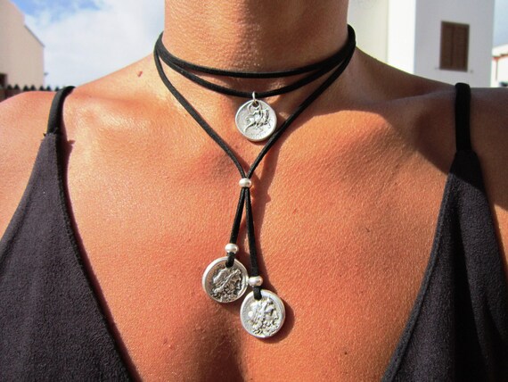 Bohemian Leather Choker Necklace beaded with charm • Bohemian Handmade Jewelry • Best selling items Gift for her