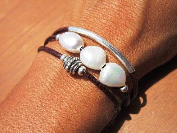 Beaded Leather Bracelet Personalized Gifts • Silver Custom Bracelet • Personalized Handmade Jewelry Gift for Her by Kekugi Bohemian jewelry