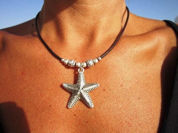 Custom Beaded starfish silver star Necklace charm • Bohemian Handmade beach shell  jewelry • Best selling items Gift for her summer necklace