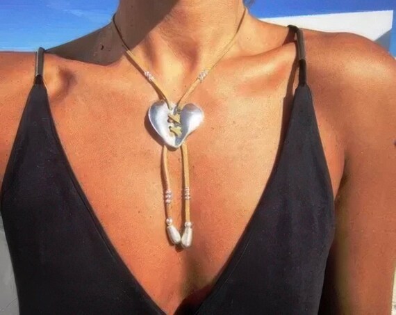 Couples Chunky Necklace with silver Heart Pendant • Beaded Necklaces for Women • Personalized Jewelry Gifts Best selling items Gift for Her