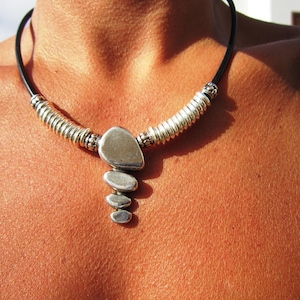 Silver Beaded Necklace with Boho Charm • Bohemian Handmade jewelry • Necklaces for Women • Personalized Jewelry Gift for Her by Kekugi