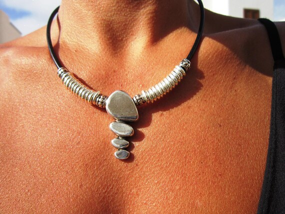 Silver Beaded Necklace with Boho Charm • Bohemian Handmade jewelry • Necklaces for Women • Personalized Jewelry Gift for Her by Kekugi