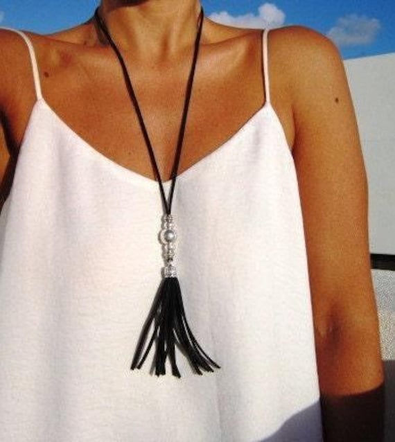 Best selling items Silver Everyday Pendant Beaded Necklace • Long Boho Layered Chunky Necklace Gift for Her • Necklaces for Women by Kekugi