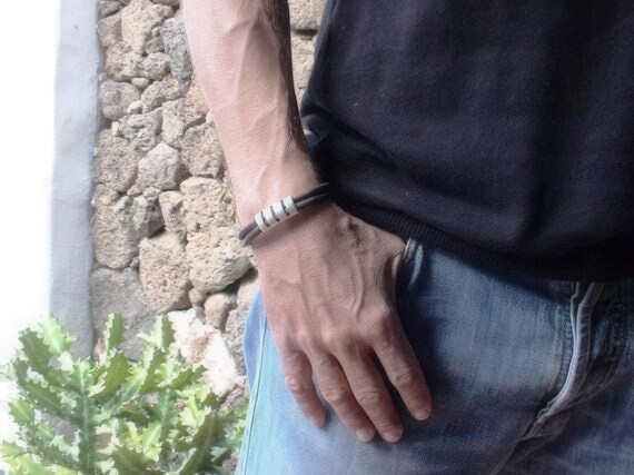 Leather & Silver Mens Bracelet • Matching Couple Bracelets • Custom mens bracelet Gift for him • Best Selling Items jewelry by Kekugi