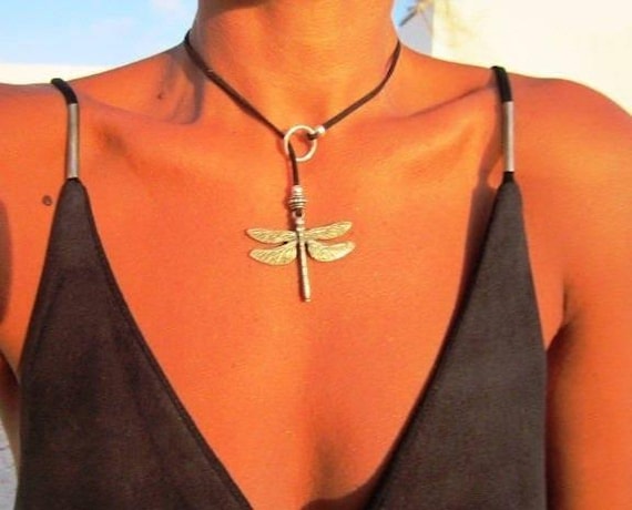 Y necklace beaded, silver dragonfly necklaces for women, womens lariat necklace