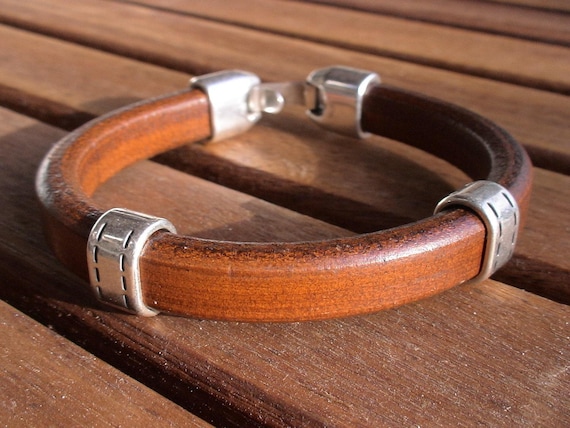 Personalized Leather & Silver Beaded Bracelet Gifts for Men • Handmade Mens Jewelry • Birthday Gift or Custom Jewelry Gift for Him by Kekugi