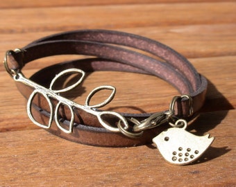 bird bracelet, womens bracelets, bronze bracelet, leather bracelet, beaded Bracelets, fashion jewelry, accessories, charm Bracelet