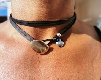 wrap leather necklace for women, charm choker necklace handmade jewelry, boho silver jewelry, statement necklaces