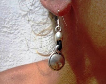 disk dangle earrings, Women earrings, drop earrings, leather earrings, sterling silver earrings, stud earrings, custom  jewelry