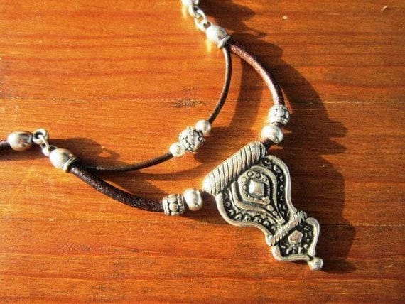 Layered Statement Silver Beaded Necklace with charm • Couples Necklace with Charm • Handmade Personalized Jewelry Gift for Her by Kekugi