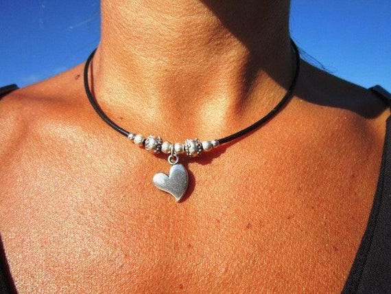 Couples Beaded Necklace with Silver Heart Pendant Charm • Bohemian Handmade jewelry Necklaces for Women • Personalized Jewelry Gift for Her