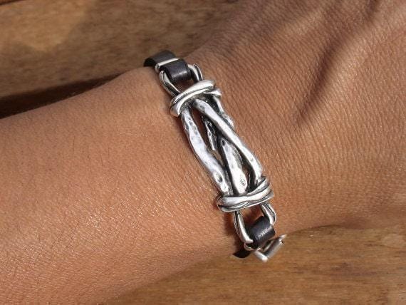 Leather & Silver Charm Beaded Bracelet • Handmade Jewelry Gift for Her • Custom Bracelet Gift • Personalized Jewelry Gifts by Kekugi