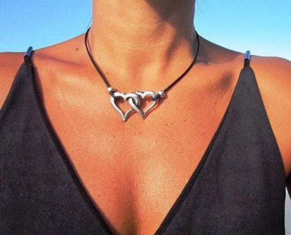 Couples Beaded Necklace with Silver Heart Pendant Charm • Bohemian Handmade jewelry Necklaces for Women • Personalized Jewelry Gift for Her