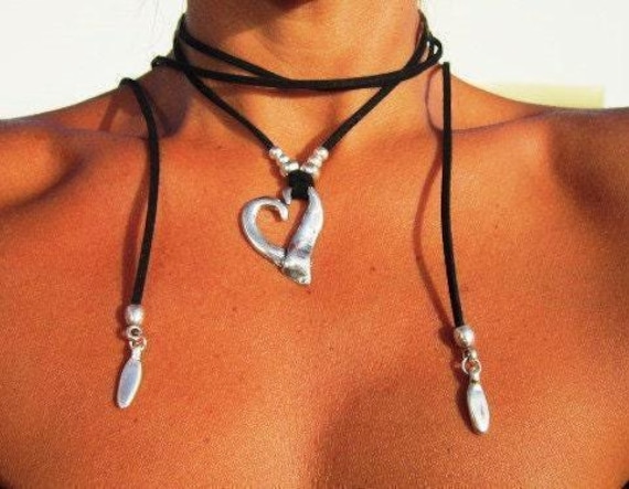 Handmade Leather Choker Heart Necklace Gift for Her • Unique Couples Necklace Jewelry • Personalized Jewelry Best selling items Host Gift