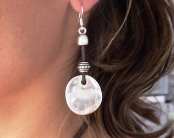 Gift for her hook sterling silver earrings dangle, statement drop beaded earrings. Personalized handmade jewelry, cute boho unique earrings.