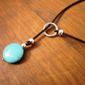 resin turquoise leather necklace, lariat necklace, y shapped necklace, turquoise jewelry, y silver necklace, bohemian jewelry image 7