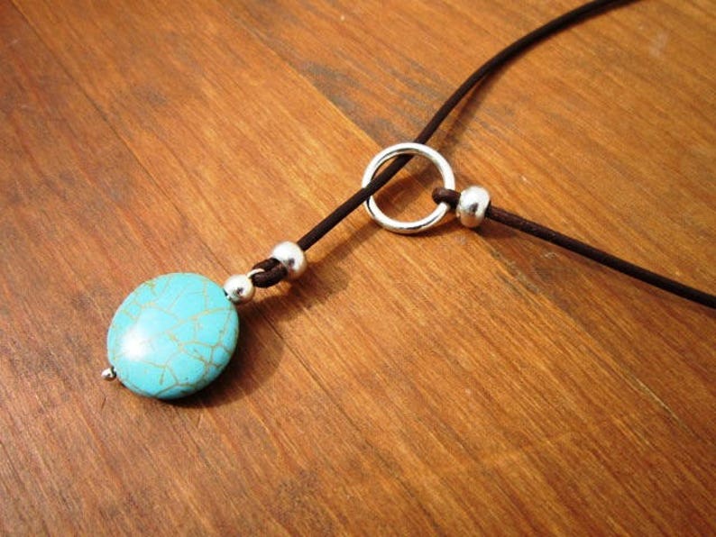 resin turquoise leather necklace, lariat necklace, y shapped necklace, turquoise jewelry, y silver necklace, bohemian jewelry image 7