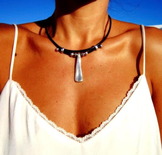 Boho Luxe Pendant Necklace for Women • Everyday Simple Leather Necklace for Women • Personalized Bohemian Jewelry Gift for Her by Kekugi