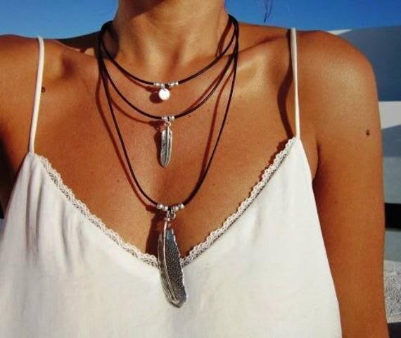 Layered Silver Beaded Necklace with charm • Couples Boho Necklace • Handmade Personalized Bohemian Jewelry Gift for Her by Kekugi