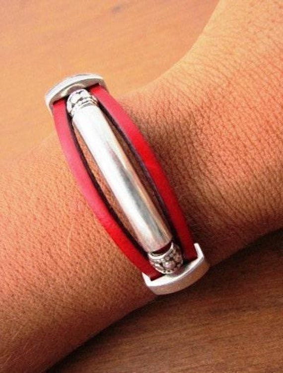 Silver & Leather Custom Bracelet Gift for Her • Personalized Handmade Jewelry Gift • Beaded Charm Bracelet Personalized Gifts for Birthday