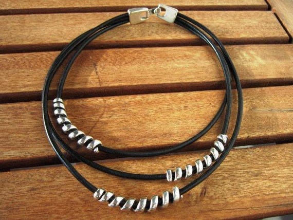 Layered Silver Beaded Necklace with charm • Couples Necklace with Charm • Handmade Personalized Bohemian Jewelry Gift for Her by Kekugi