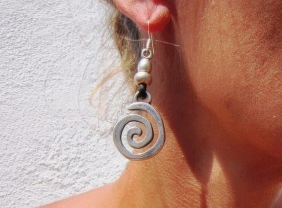 Gift for her hook sterling spiral silver earrings dangle, statement drop beaded earrings. Personalized handmade jewelry