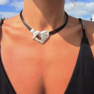 Boho Chic Herz Choker Halskette, Frauen Choker Halskette, Silber Herz, Anhänger Halsketten