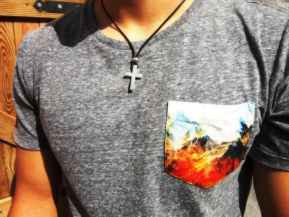 crucifix cross necklace, Mens Necklace Leather Pendant Necklace – Handmade Jewelry Gift for Him Personalized Jewelry by Kekugi