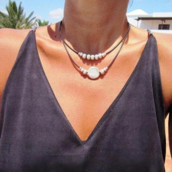 Couples Beaded unique Necklace Silver Heart Charm • Handmade couples jewelry Necklaces for Women • Personalized Best selling items Gifts