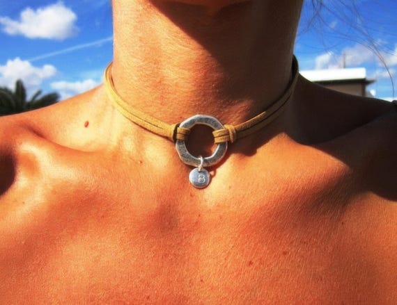 Bohemian Leather Choker Necklace beaded with initial charm • Handmade Jewelry Best selling items