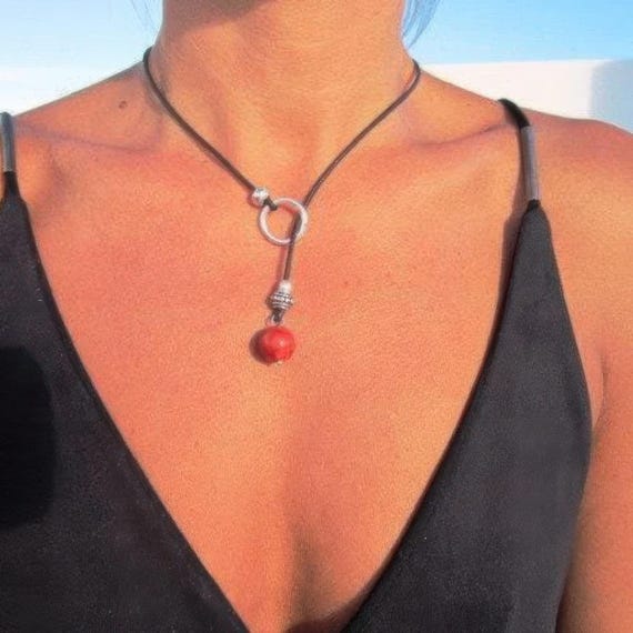 Red carnelian Lariat  Necklace Gift for Her • Couples Y birth stone Necklace • Personalized Jewelry Gifts • Birthday Gift for mom